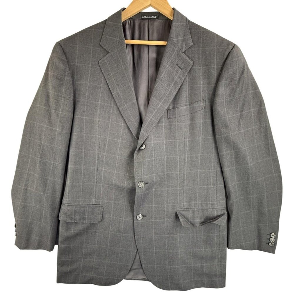 Ermenegildo Zegna Blazer Mens 42R Gray Super 100s Wool Windowpane Italy Jacket